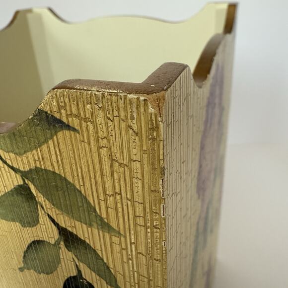 Vintage Croscill Cottage Rose 2 Piece Set Waste Basket Tissue Box Cover Wooden - Picture 8 of 12